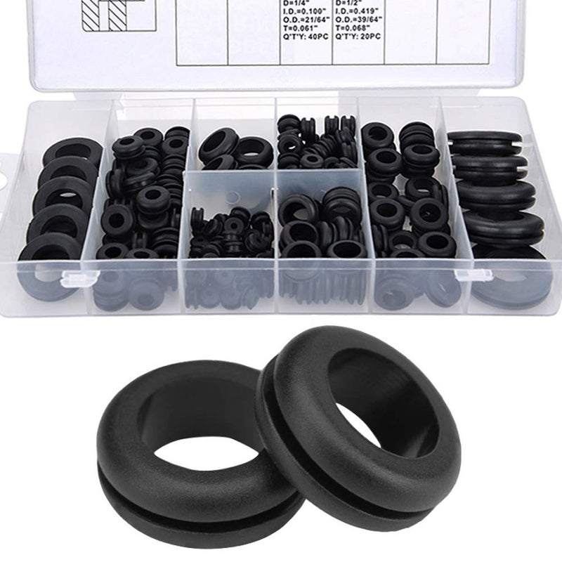 Wolfride 180Pcs Rubber Grommet Assortment Kit O Ring Washer Set Rubber Wire Grommets| 1/4", 5/16", 3/8", 7/16", 1/2", 5/8", 7/8", 1" - Image 1